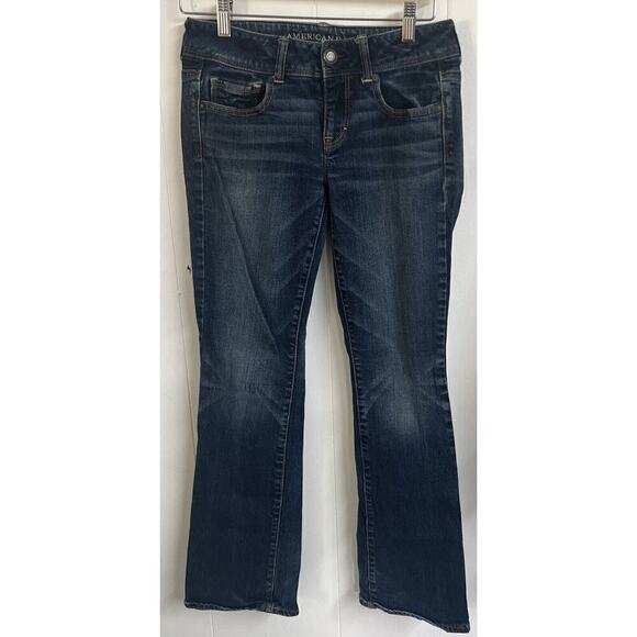 Women's American Eagle Kick Boot Dark Wash‎ Stretch Blue Jeans Size 4 Short - Picture 1 of 5